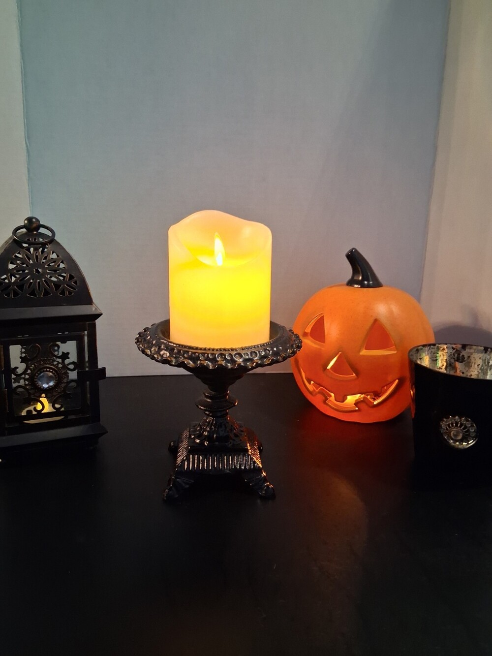 VTG!Cast Iron Pillar Candle Holder Ornate Stand Gothic Styl;Black Metal;Cndl Inc